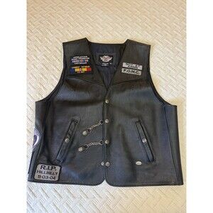 XXL Harley Davidson Leather Vest US Combat Veteran Navy POW Virginia Skull